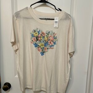 LOFT Floral Heart Graphic Tee - Cream